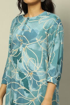 Aqua Blue Floral Printed Straight Co-ord Set image number 1