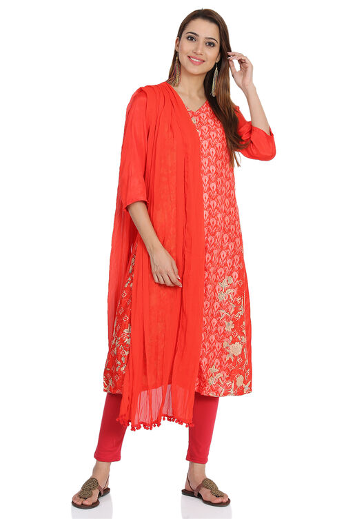 Red Cotton Kurta image number 4