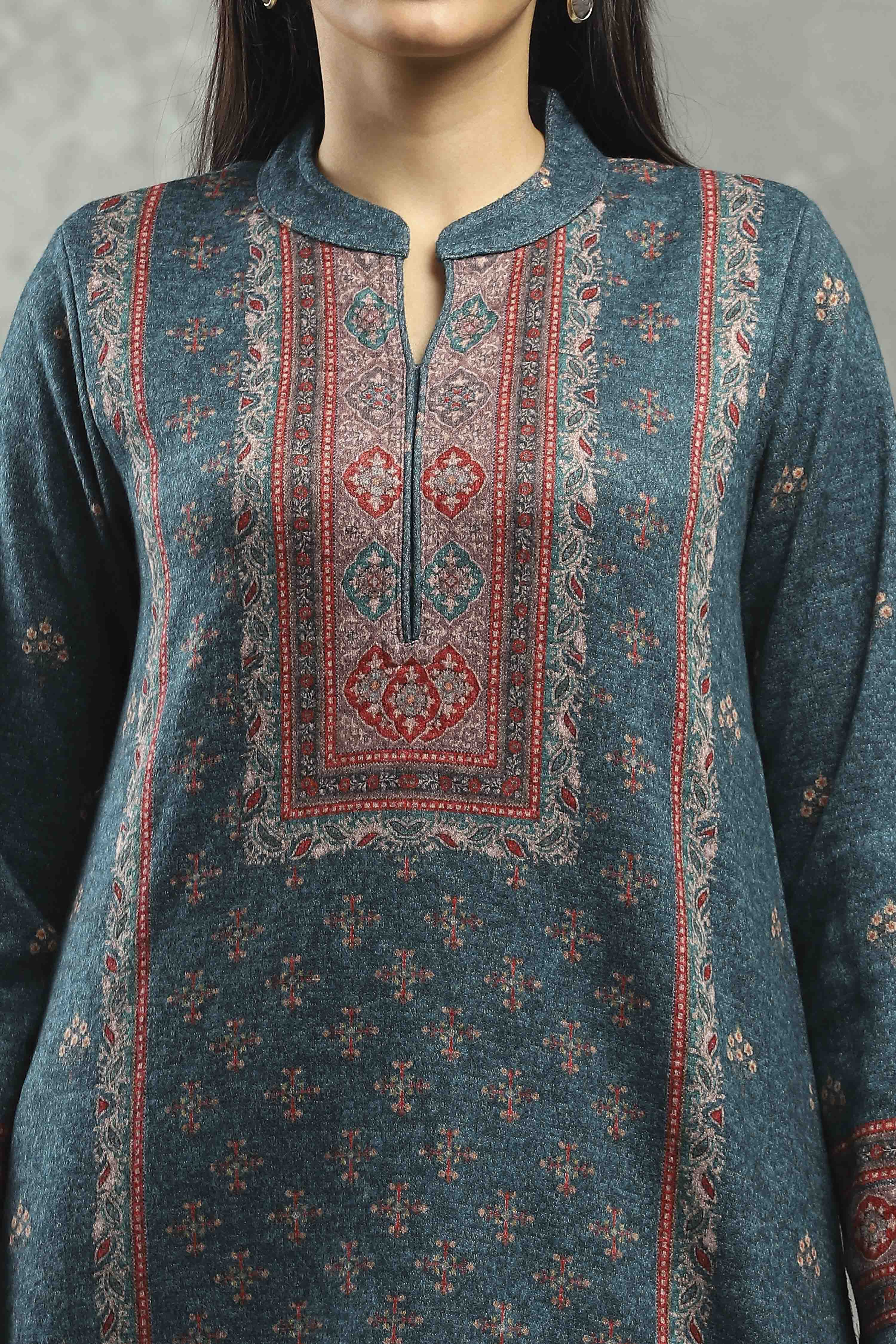 Green Polyester Printed Straight Suit Set image number 1