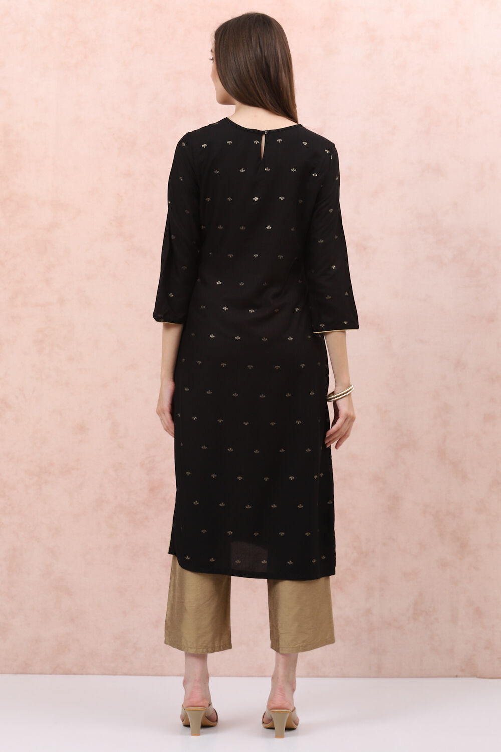 Black LIVA Straight Kurta image number 4