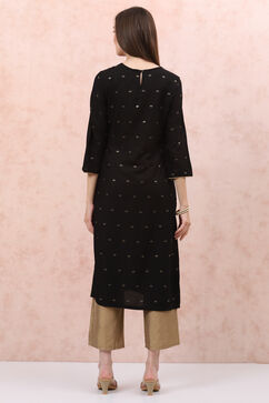 Black LIVA Straight Kurta image number 4