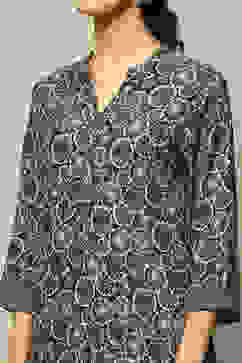Black Rayon Printed Straight Kurta image number 1