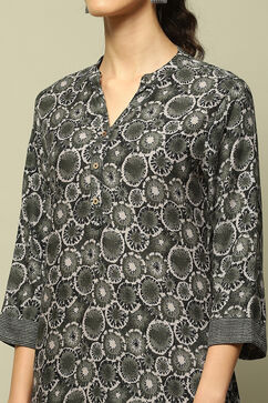 Black Rayon Printed Straight Kurta image number 1