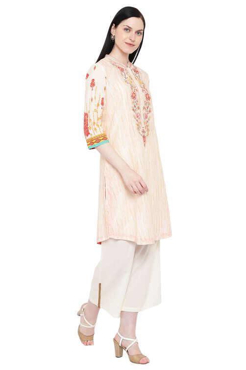 Peach Cotton Straight Kurta image number 3