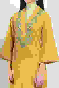 Yellow Cotton Embroidered Straight Kurta Set image number 1