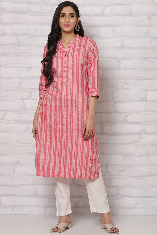 Peach Poly Cotton Straight Kurta image number 0