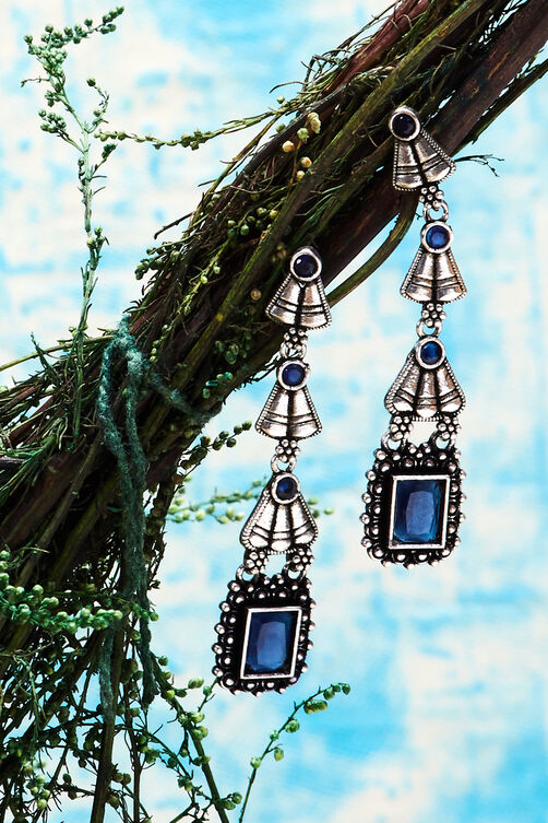Blue Metal Brass Earrings image number 4