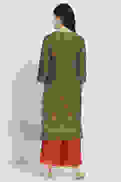 Olive Green Printed Straight Kurta image number 3