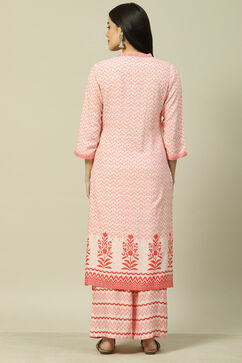 Pink LIVA Woven Straight Kurta Suit Set image number 4