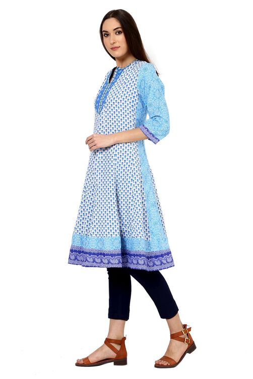 Blue Kalidar Cotton Kurta image number 2