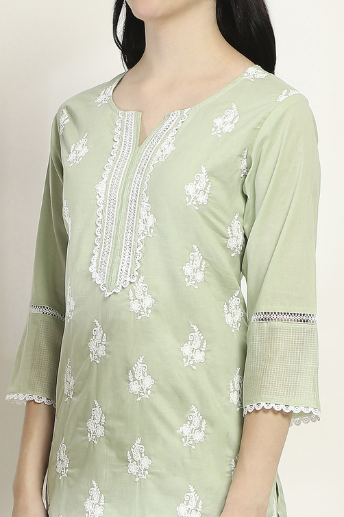 Lilac Cotton Embroidered Straight Suit Set image number 1