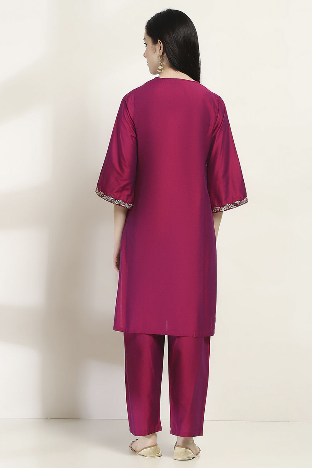 Purple Embroidered Straight Suit Set image number 4