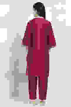 Purple Embroidered Straight Suit Set image number 4