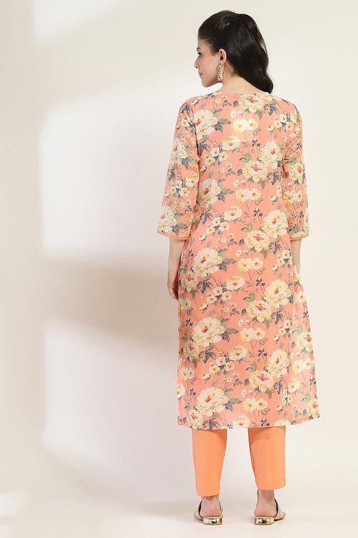 Peach Cotton Blend Straight Set image number 4