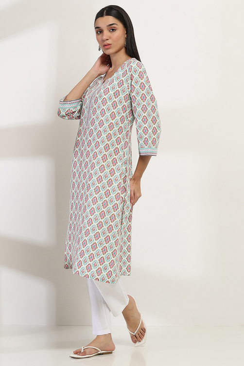 Blue Printed Straight Kurta image number 2