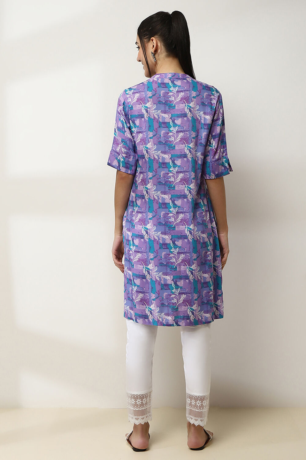 Teal Printed Straight Kurta image number 3