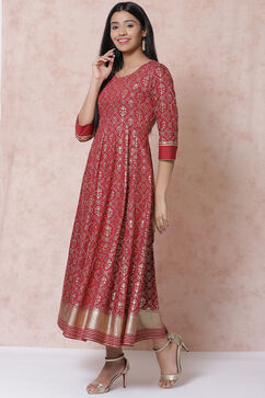 Maroon Art Silk Kalidar Dress image number 2