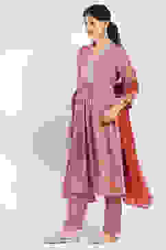 Pink Printed Gathered Suit Set image number 3