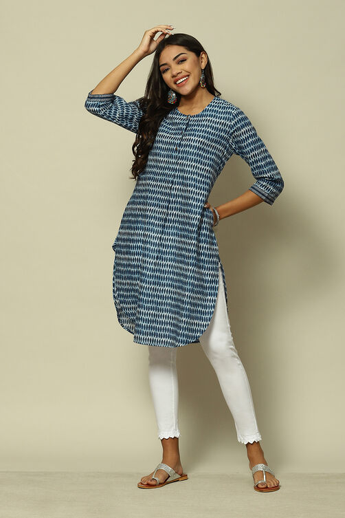 Indigo Blue Cotton Straight Printed Kurta image number 5