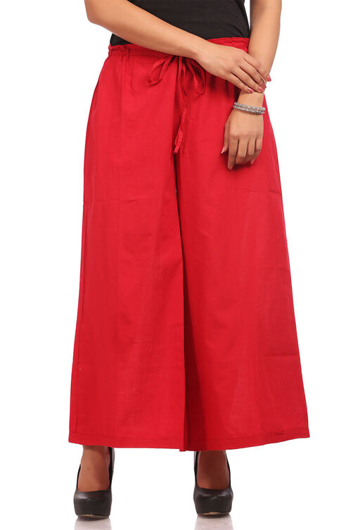 Red Asymmetric Cotton Palazzo image number 0