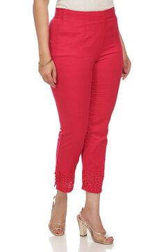 Pink Solid Slim Pants image number 1