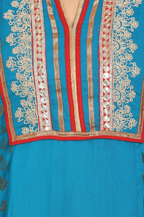 Blue Asymmetric Chiffon Kurta image number 3