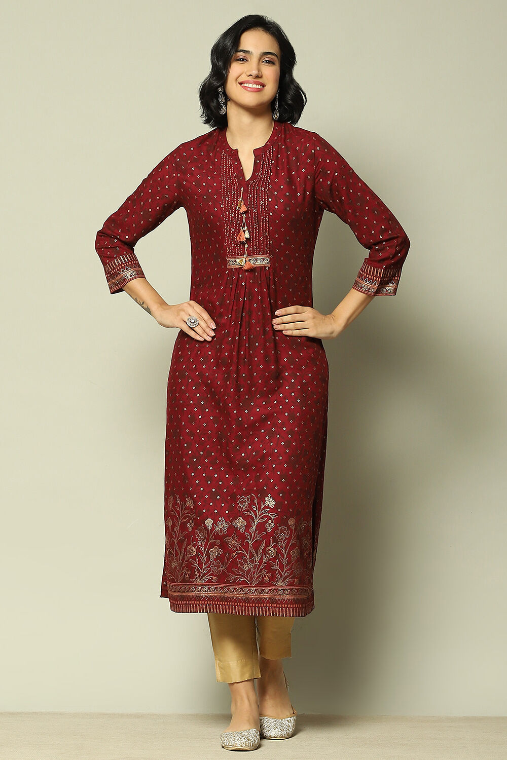 Red Rayon Printed Straight Kurta image number 0