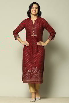 Red Rayon Printed Straight Kurta image number 0