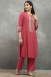 Pink Viscose Straight Kurta Pants Set image number 5
