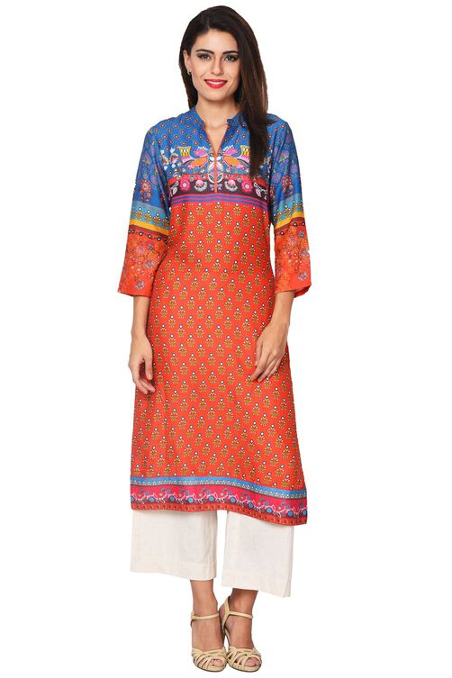 Orange Straight Modal Kurta image number 0