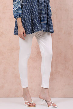 Off White Cotton Leggings image number 4