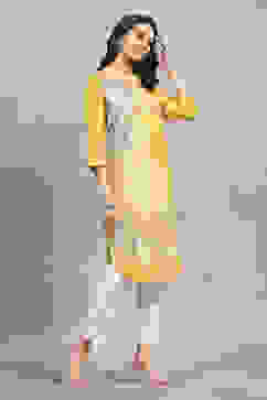 Yellow Viscose Rayon Printed Straight Kurta image number 4