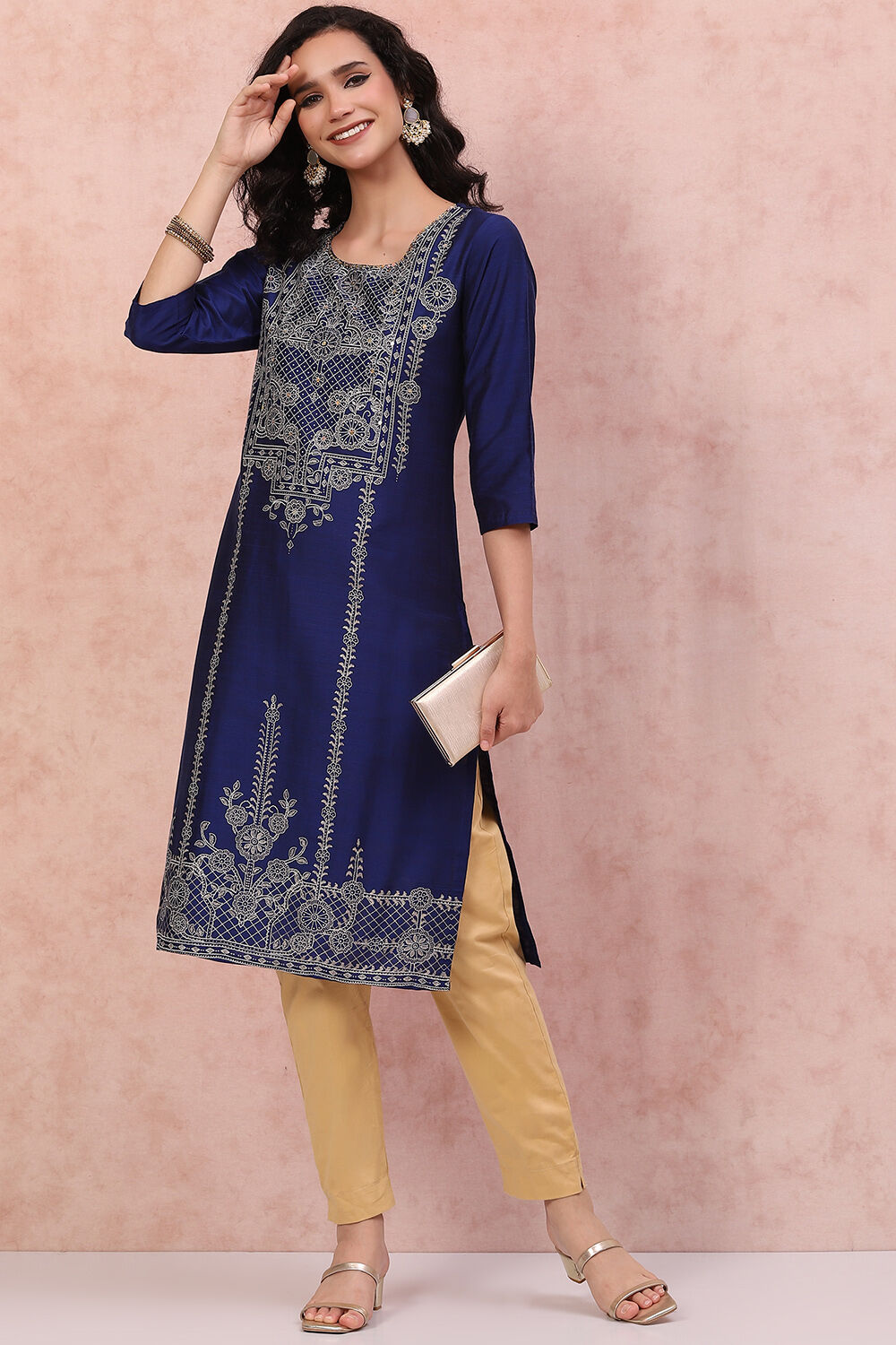 Blue Art Silk Straight Kurta image number 5