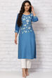 Indigo LIVA Straight Kurta image number 0
