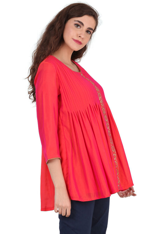 Orange Straight Polyester Kurta image number 3