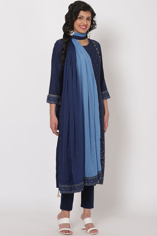 Navy Blue Art Silk Dupatta image number 0