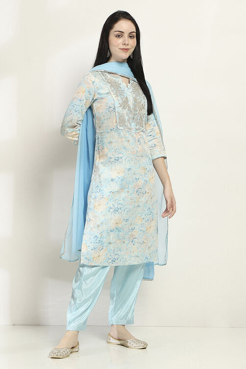 Blue Cotton Straight Set image number 5
