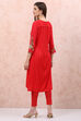 Red LIVA Straight Kurta image number 4