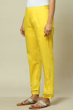 Yellow Cotton Blend Slim Pant image number 2