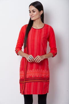 Coral Poly Cotton Straight Kurta image number 0