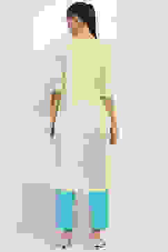 Lime Green Cotton Pleated Straight Kurta image number 3