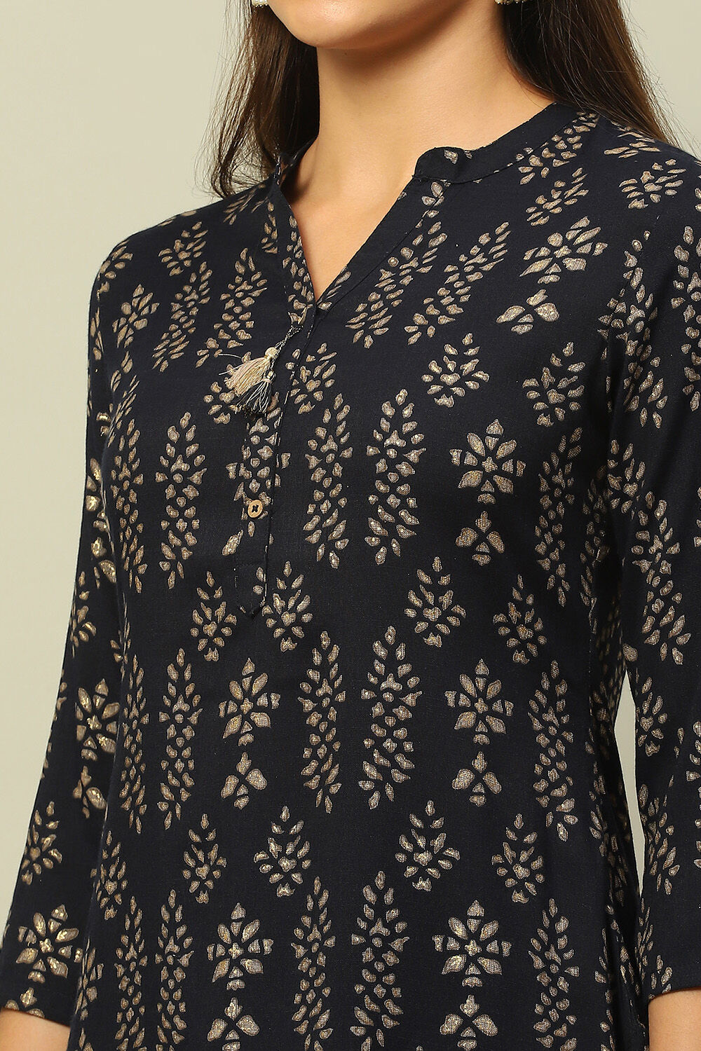 Navy Blue Viscose Blend Straight Printed Kurta Salwar Suit Set image number 1