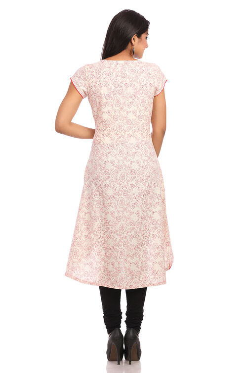 Beige Asymmetric Cotton Kurta image number 1