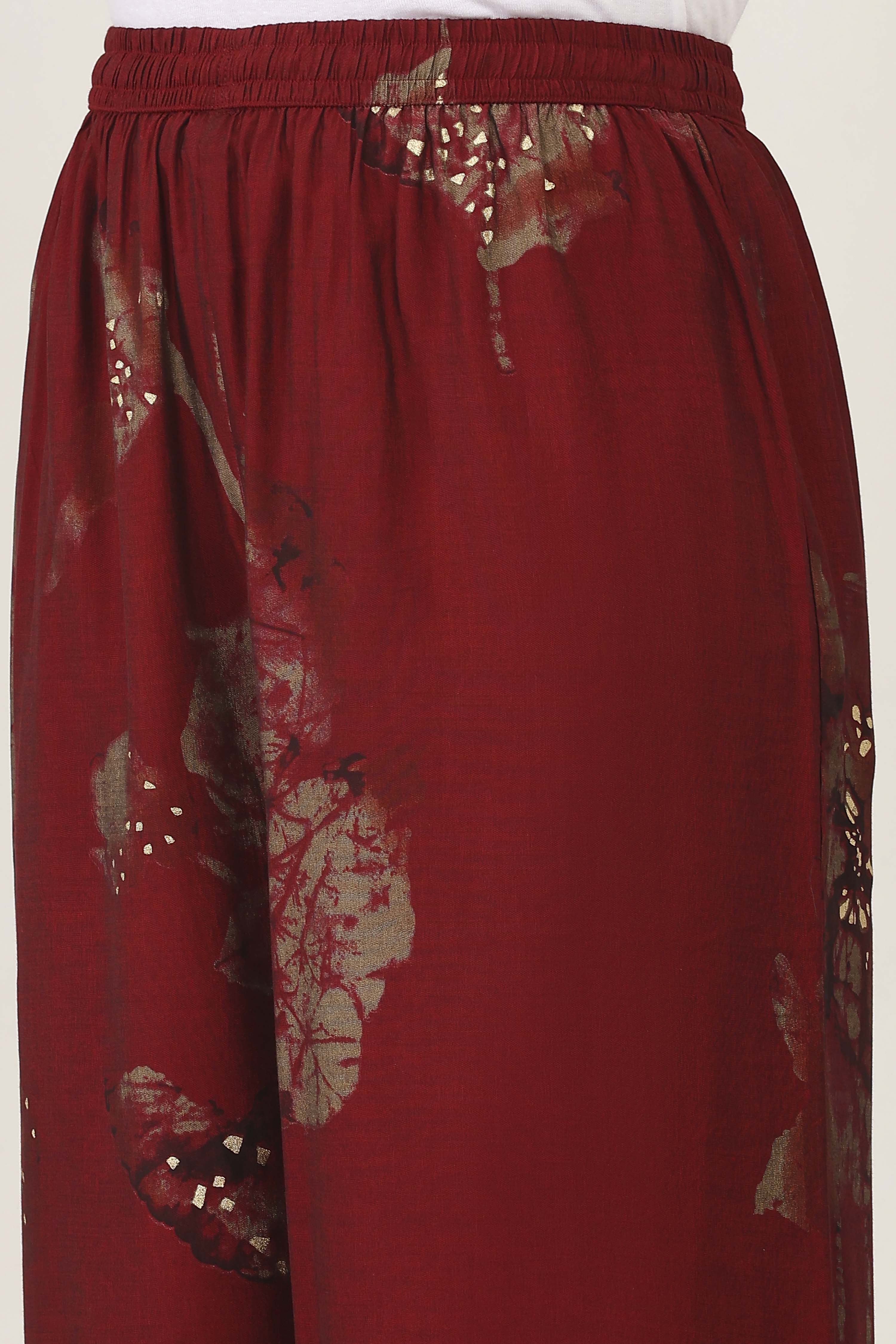 Maroon Viscose Polyester Viscose Rayon Kurta Pants Set image number 2