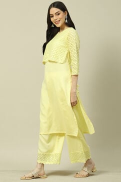 Butter Yellow Viscose Woven Straight Kurta Suit Set image number 3