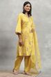 Yellow Viscose Blend Embroidered Straight Suit Set image number 5