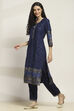 Indigo Viscose Rayon Printed Straight Kurta Pants Set image number 3