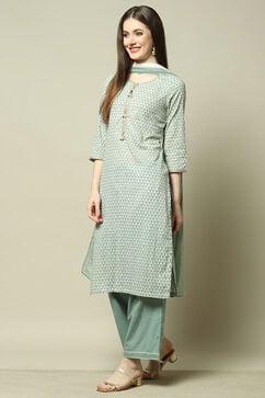 Jade Green Cotton Blend Kurta & Palazzo Suit Set image number 4