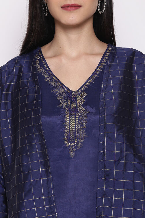 Royal Blue Polyester Viscose Straight Suit Set image number 2