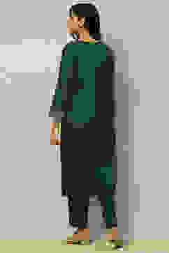 Dark Green Liva Printed Straight Festive Kurta Set image number 4